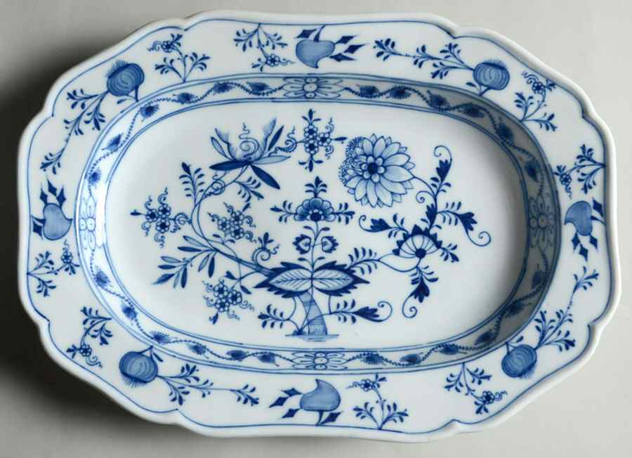 Blue Onion ("Sword" Backstamp) 13" Rectangular Serving Platter by Meissen (Germany)-1