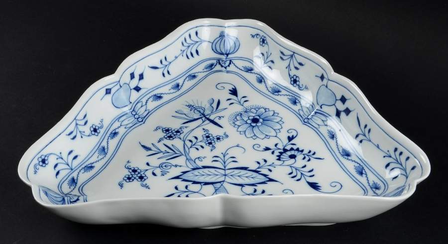 Blue Onion ("Sword" Backstamp) 12" Triangular Plate by Meissen (Germany)-1