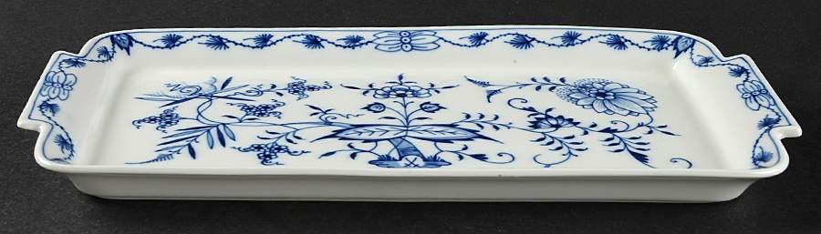Blue Onion ("Sword" Backstamp) Large Sandwich Tray by Meissen (Germany)-1