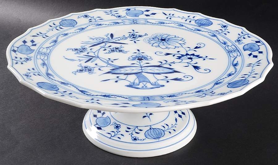 Blue Onion ("Sword" Backstamp) 12" Diameter Pedestal Cake Stand by Meissen (Germany)-1