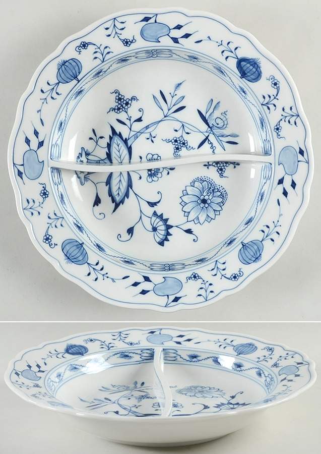 Blue Onion ("Sword" Backstamp) Round Divided Vegetable Bowl by Meissen (Germany)-1