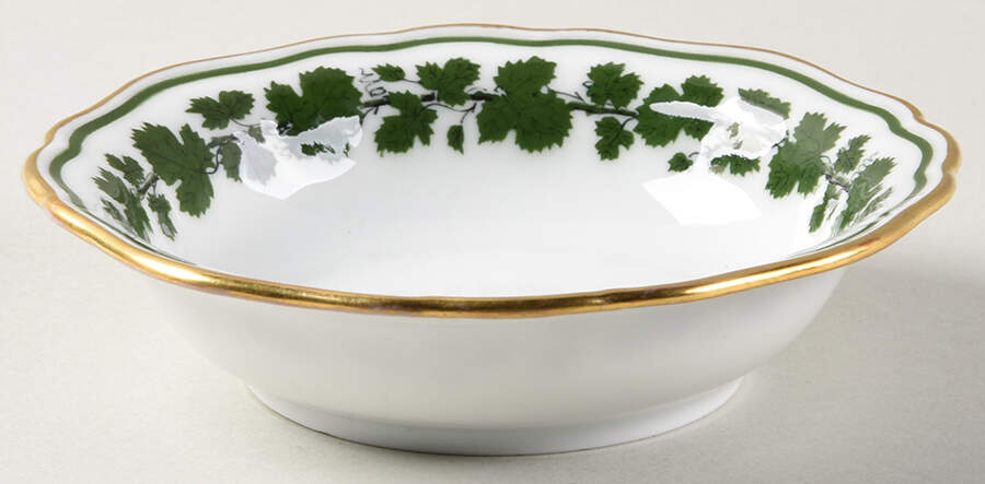 Full Green Vine (Scalloped, Gold Trim) Fruit/Dessert (Sauce) Bowl by Meissen (Germany)-1