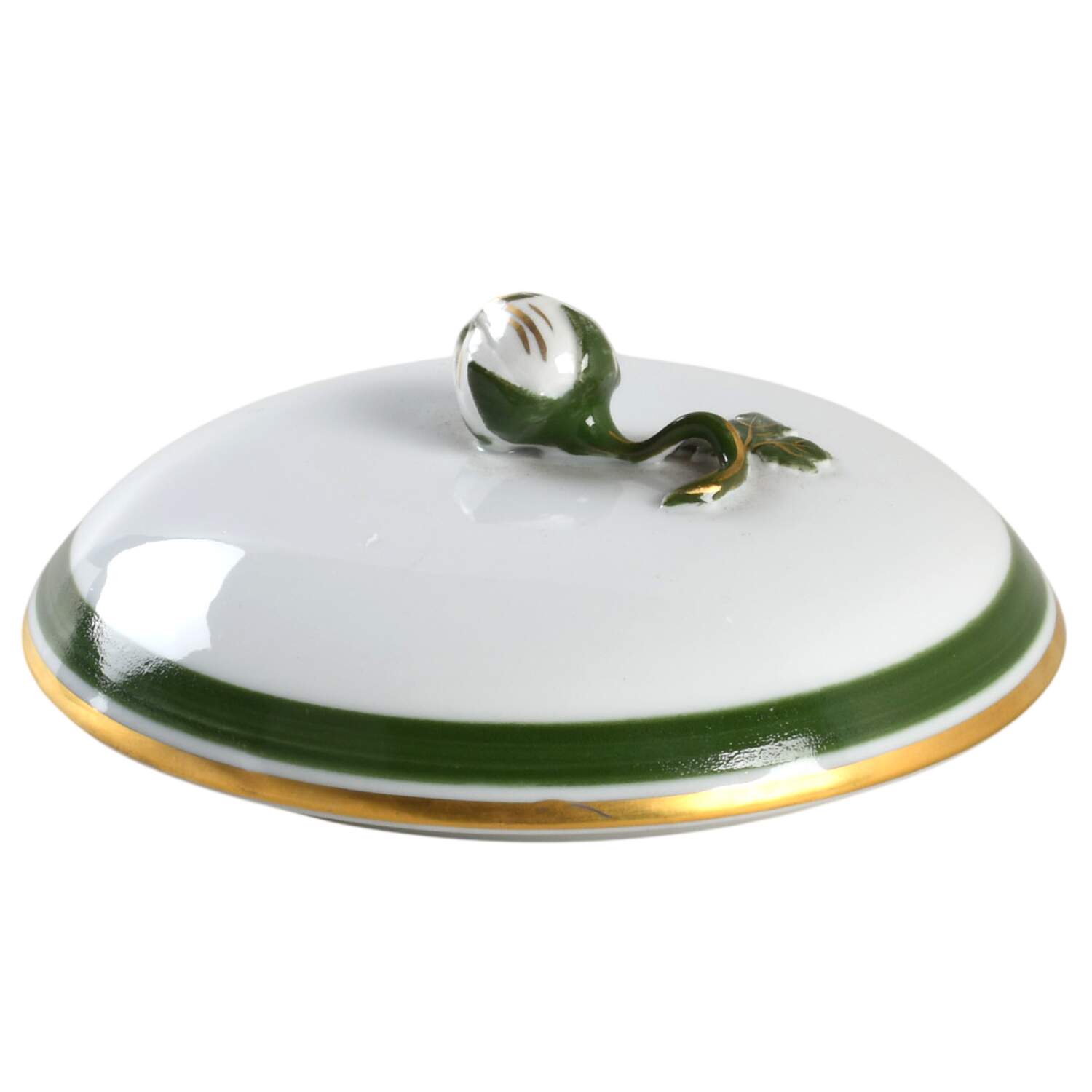 Full Green Vine (Scalloped, Gold Trim) Lid for Sugar Bowl by Meissen (Germany)-1