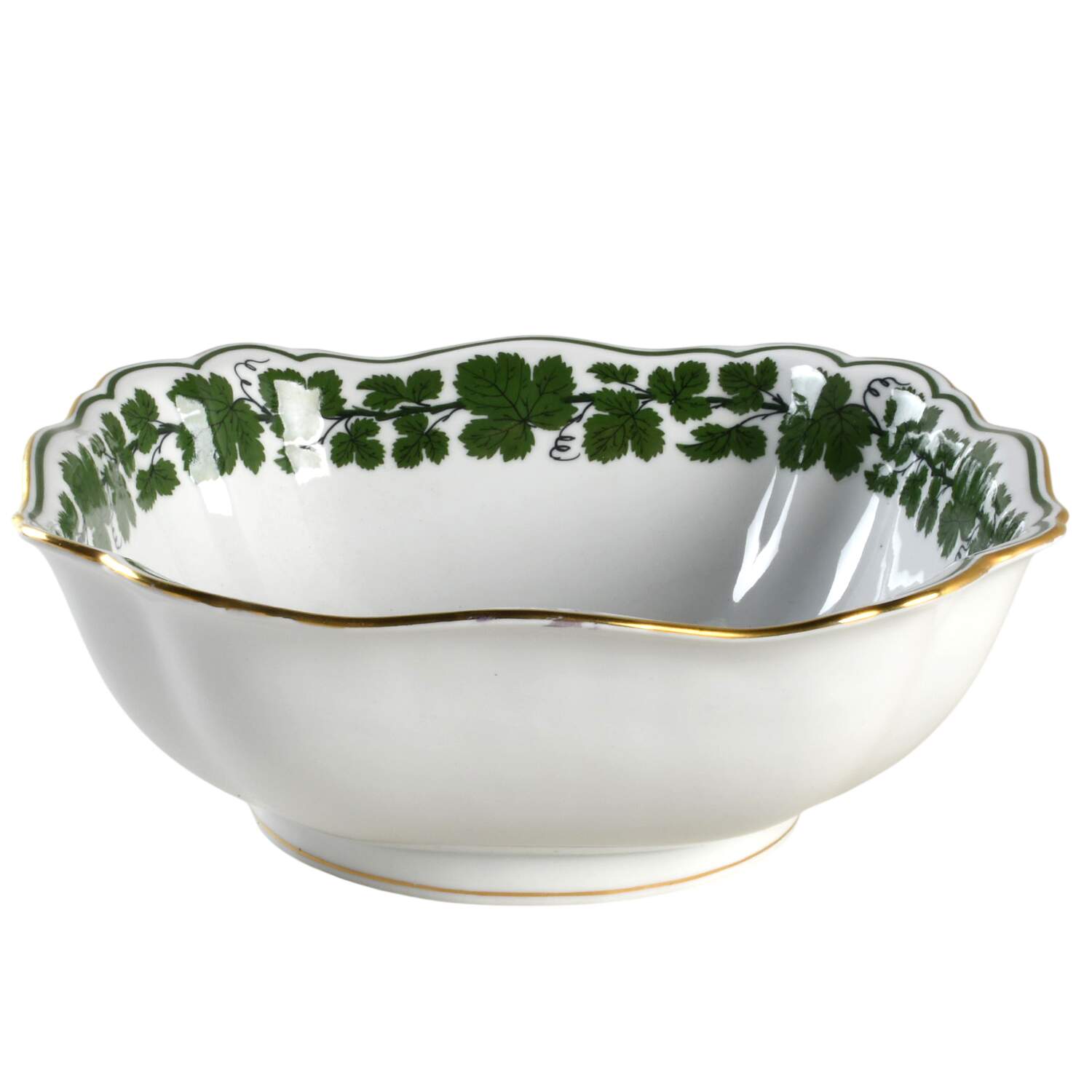 Full Green Vine (Scalloped, Gold Trim) 10" Square Vegetable Bowl by Meissen (Germany)-1