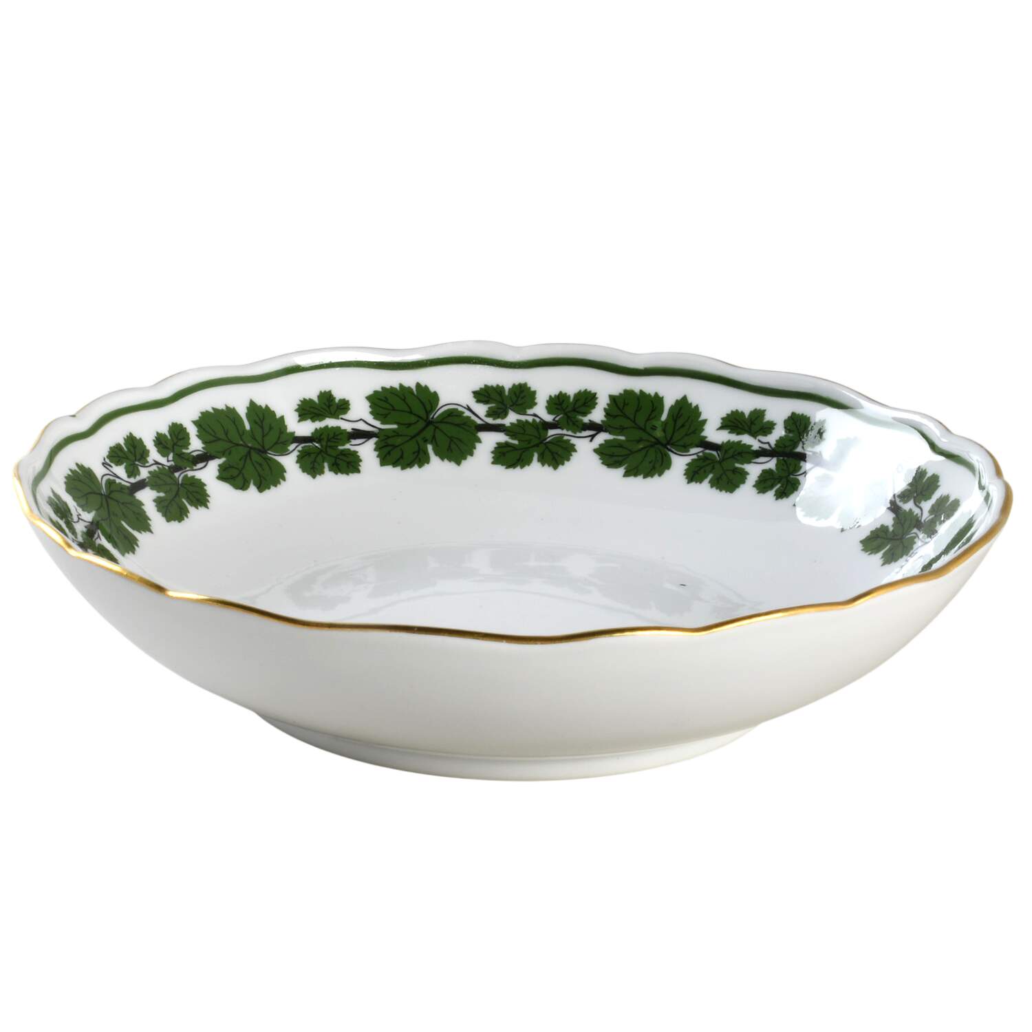 Full Green Vine (Scalloped, Gold Trim) 9" Round Vegetable Bowl by Meissen (Germany)-1