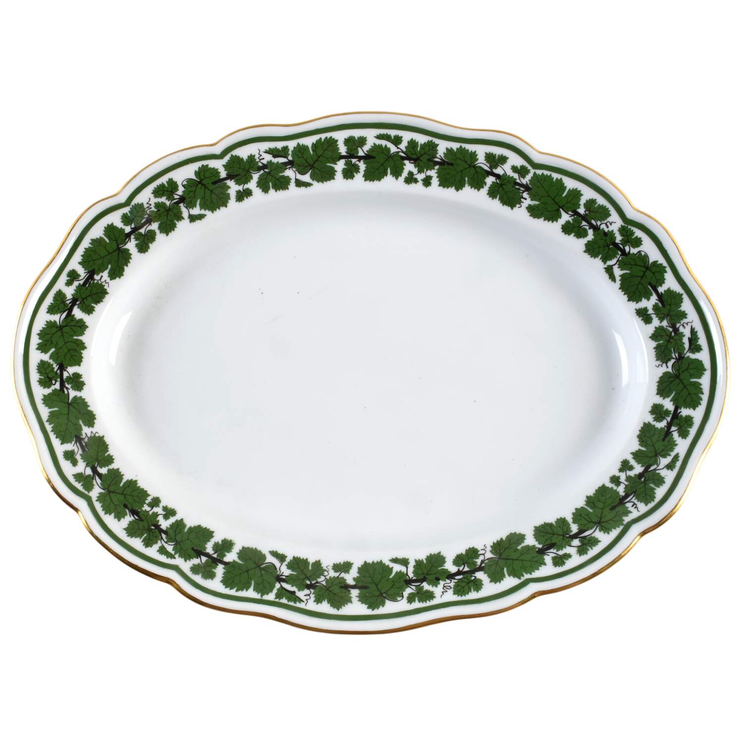Full Green Vine (Scalloped, Gold Trim) 13" Oval Serving Platter by Meissen (Germany)-1