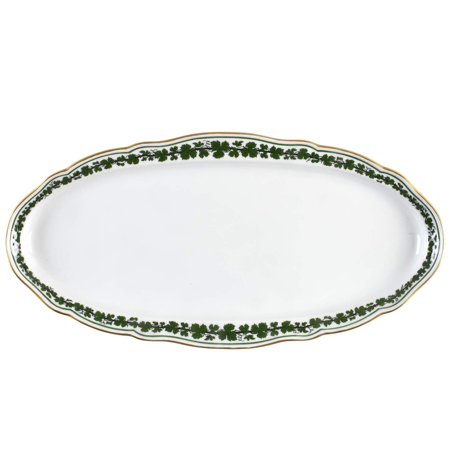 Full Green Vine (Scalloped, Gold Trim) 21" Fish Platter by Meissen (Germany)-1