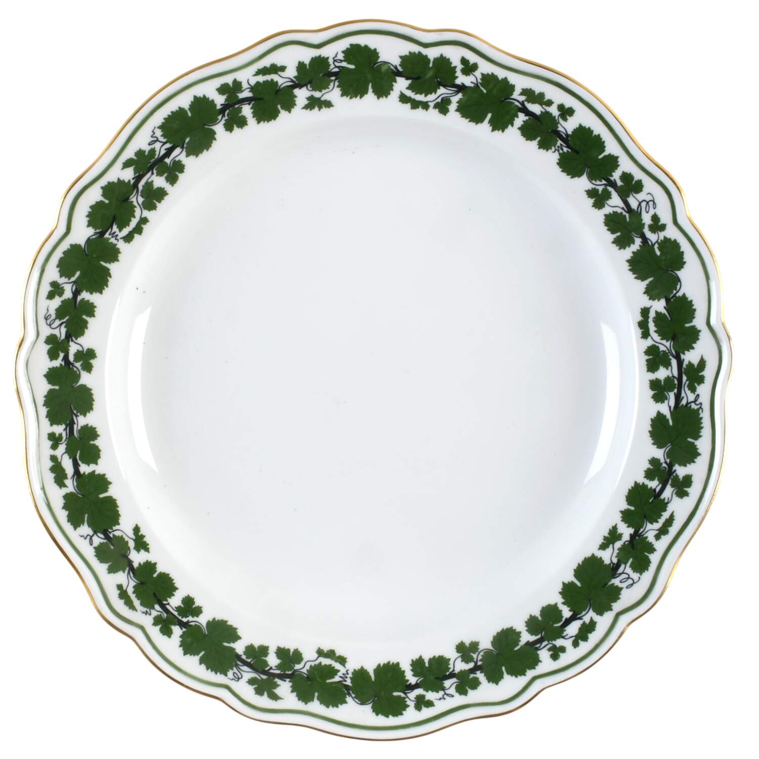 Full Green Vine (Scalloped, Gold Trim) 13" Chop Plate (Round Platter) by Meissen (Germany)-1