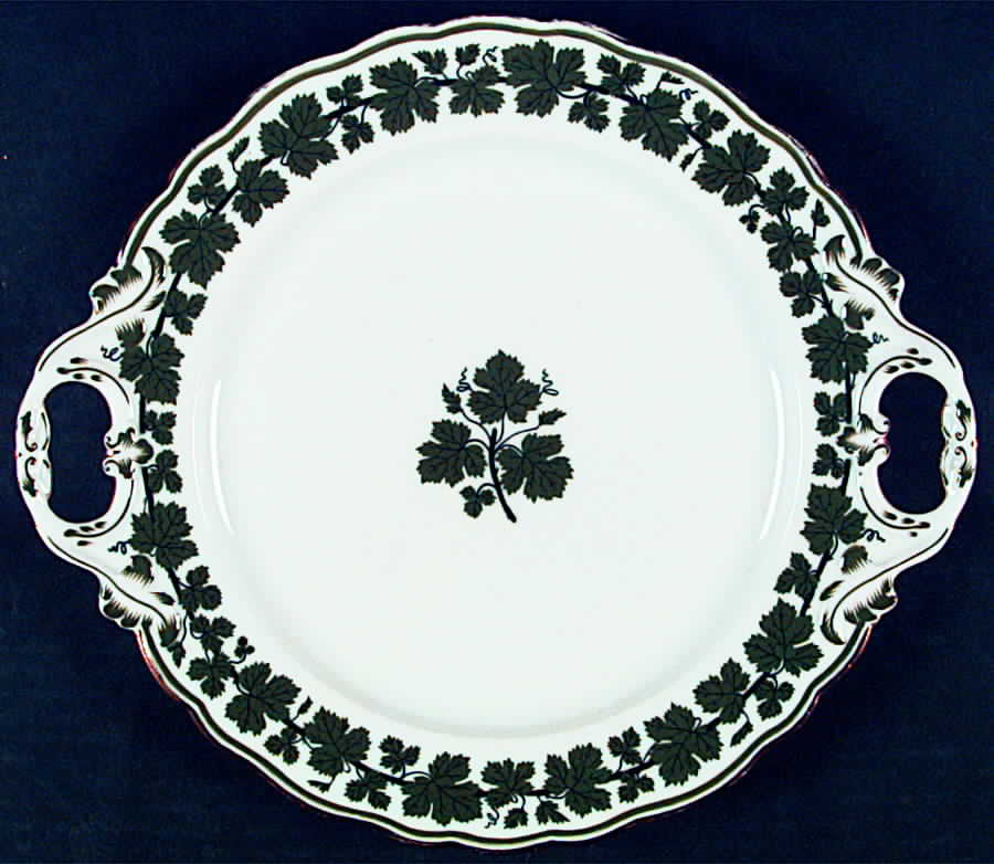 Full Green Vine (Scalloped, Gold Trim) Handled Cake Plate by Meissen (Germany)-1