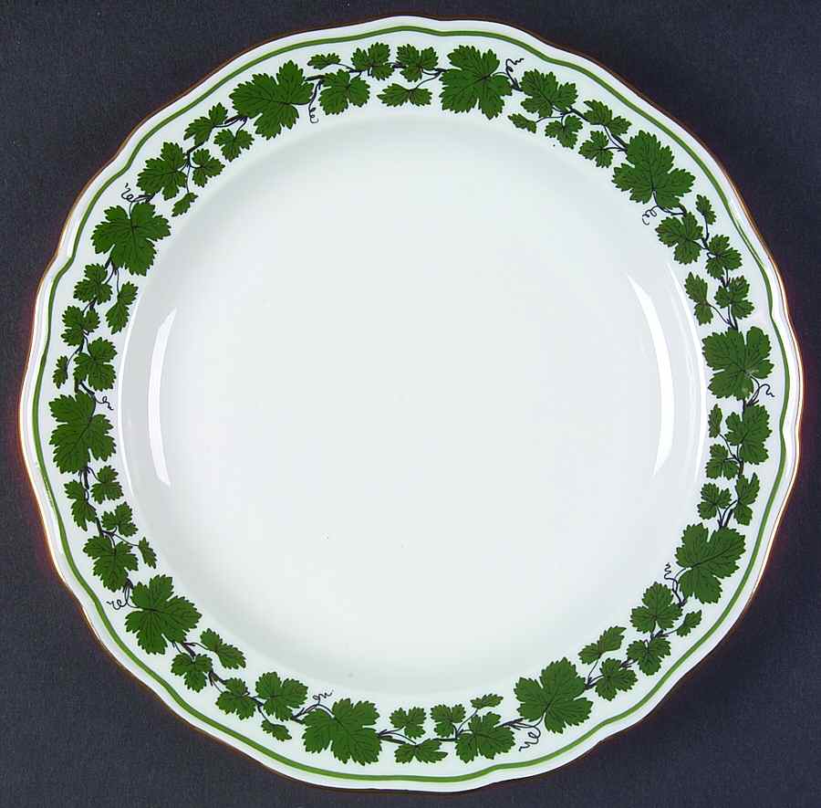 Full Green Vine (Scalloped, Gold Trim) Luncheon Plate by Meissen (Germany)-1