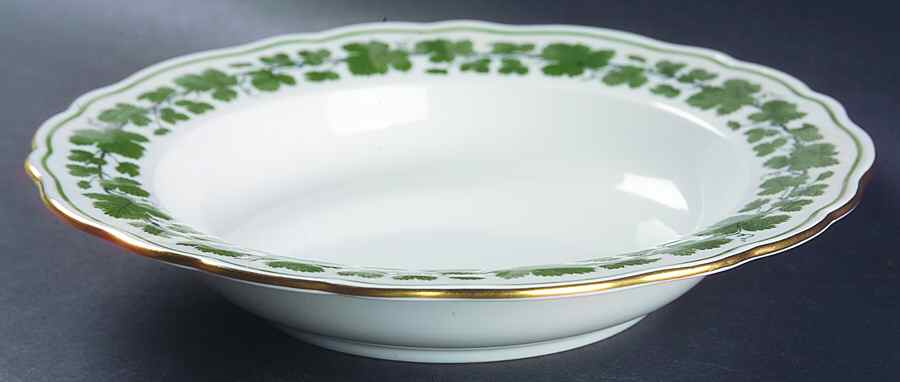 Full Green Vine (Scalloped, Gold Trim) Large Rim Soup Bowl by Meissen (Germany)-1