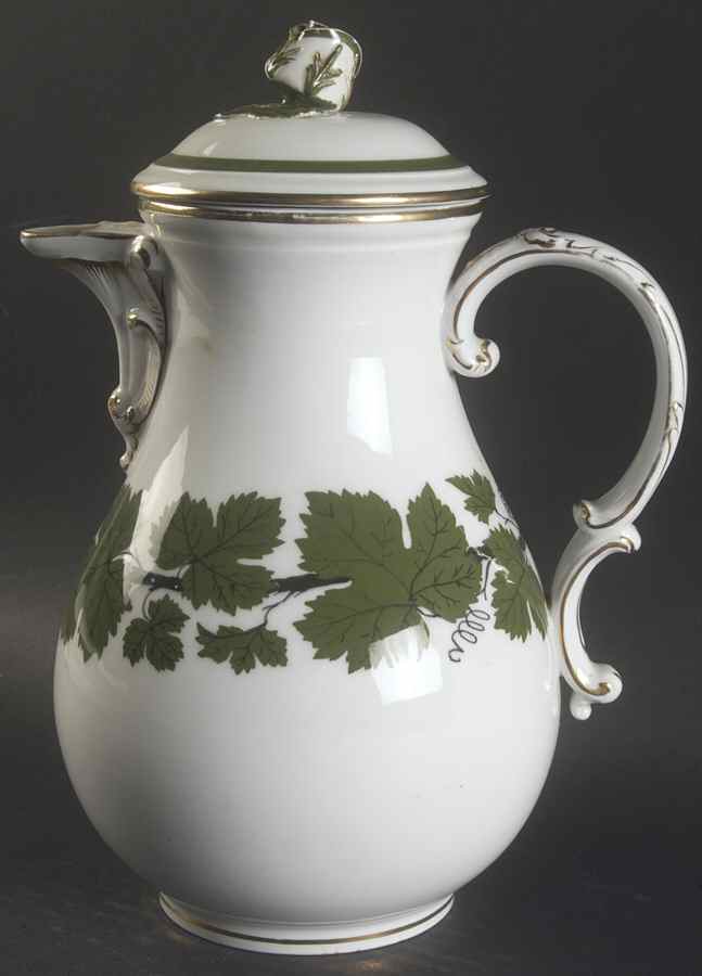 Full Green Vine (Scalloped, Gold Trim) Coffee Pot & Lid by Meissen (Germany)-1