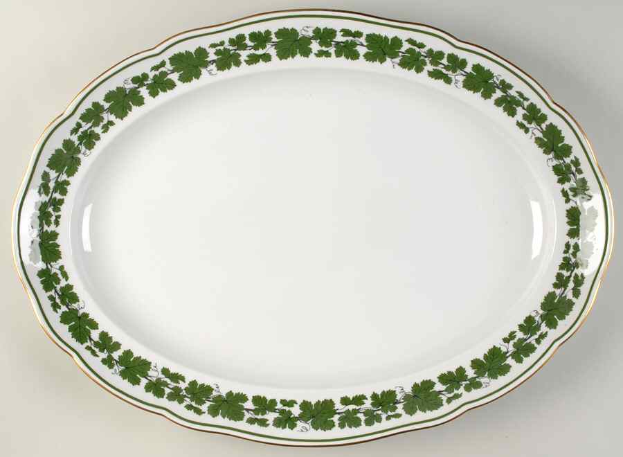 Full Green Vine (Scalloped, Gold Trim) 19" Oval Serving Platter by Meissen (Germany)-1