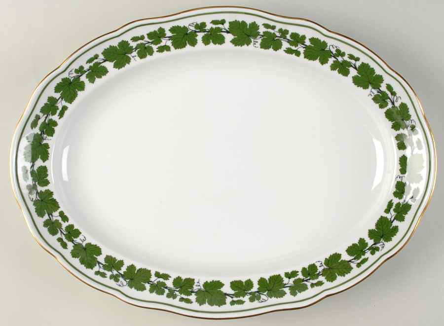 Full Green Vine (Scalloped, Gold Trim) 16" Oval Serving Platter by Meissen (Germany)-1