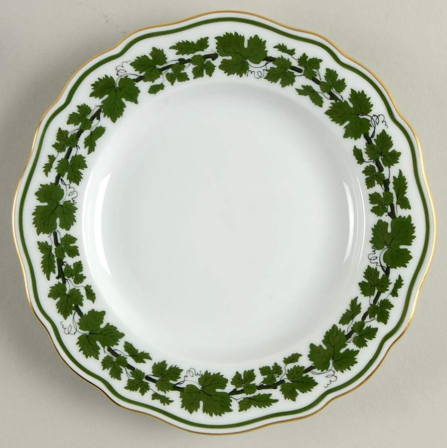 Full Green Vine (Scalloped, Gold Trim) Bread & Butter Plate by Meissen (Germany)-1