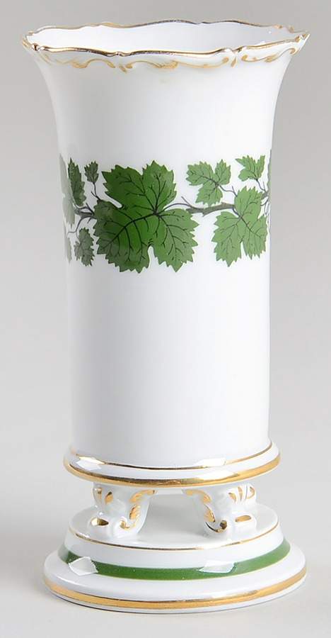 Full Green Vine (Scalloped, Gold Trim) 5" Claw Footed Urn Vase by Meissen (Germany)-1