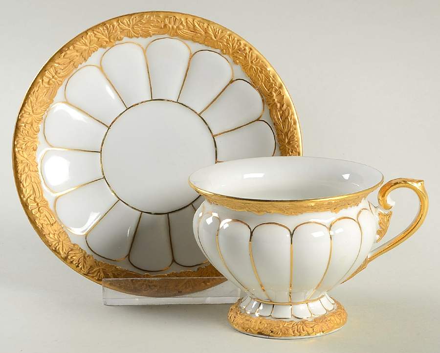 Gold Leaf (Germany) Footed Demitasse Cup & Saucer Set by Meissen (Germany)-1