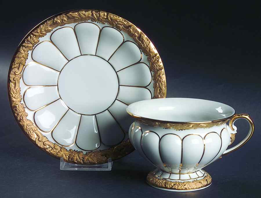 Gold Leaf (Germany) Footed Cup & Saucer Set by Meissen (Germany)-1