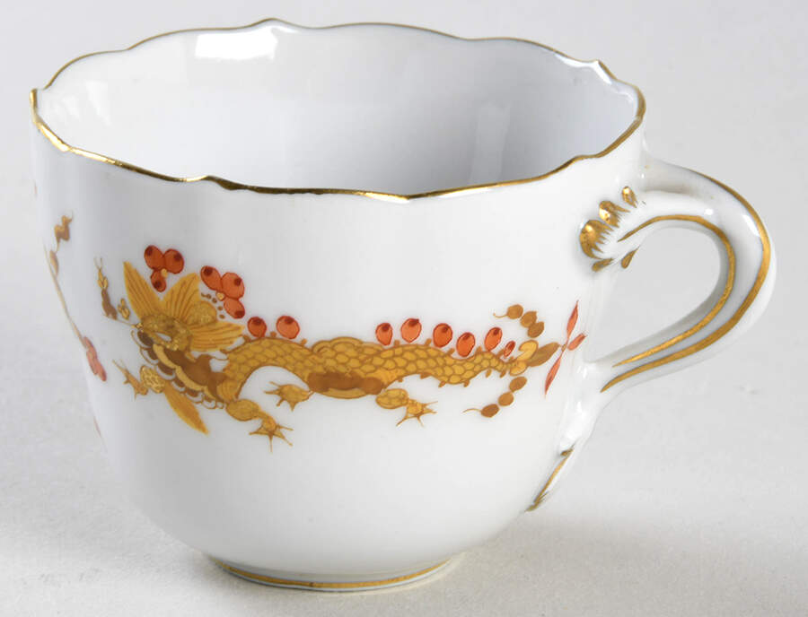 Dragon Yellow (Red Dot Accent) Flat Demitasse Cup by Meissen (Germany)-1