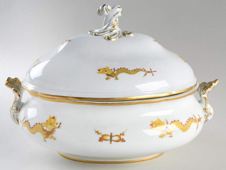 Dragon Yellow (Red Dot Accent) Oval Tureen & Lid by Meissen (Germany)-1