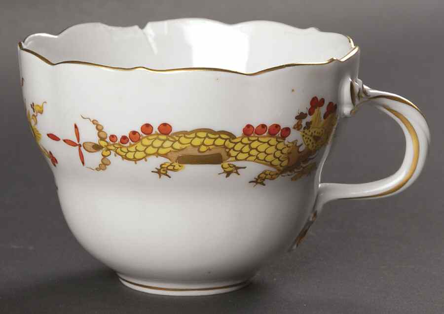 Dragon Yellow (Red Dot Accent) Flat Cup by Meissen (Germany)-1