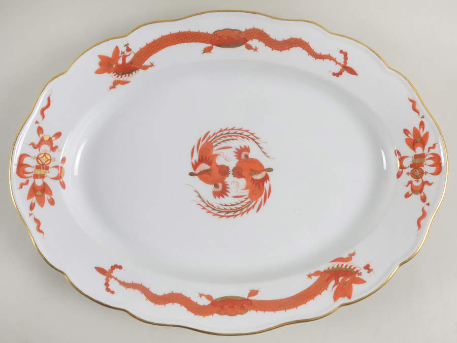 Dragon Red 13" Oval Serving Platter by Meissen (Germany)-1