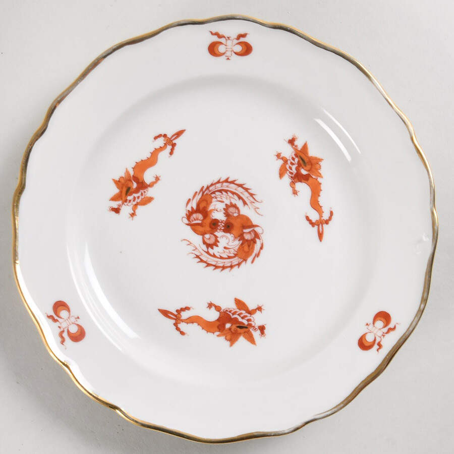 Dragon Red Dessert/Pie Plate by Meissen (Germany)-1