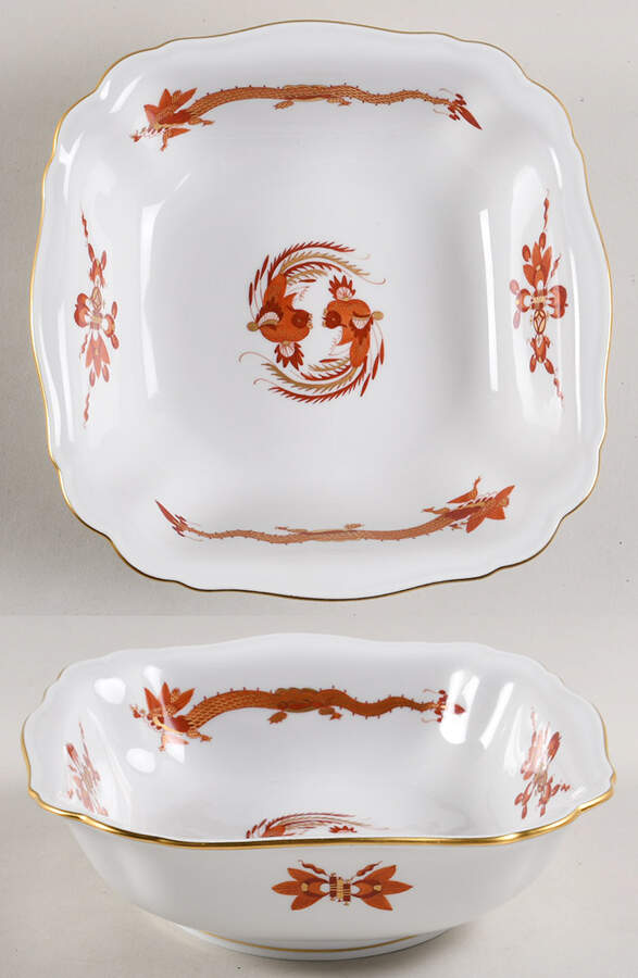 Dragon Red 7" Square Bowl by Meissen (Germany)-1