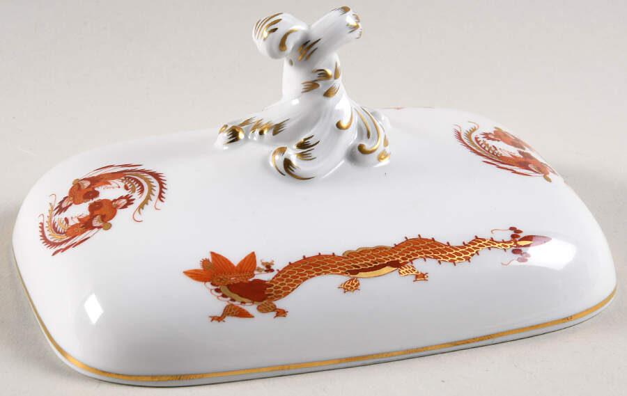 Dragon Red Lid for Rectangular Butter by Meissen (Germany)-1