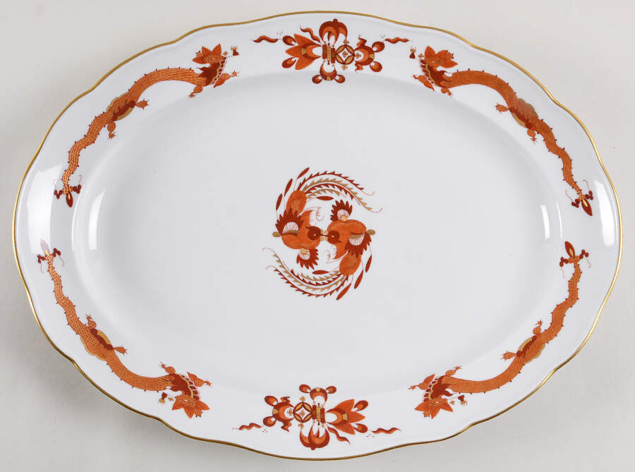 Dragon Red 16" Oval Serving Platter by Meissen (Germany)-1