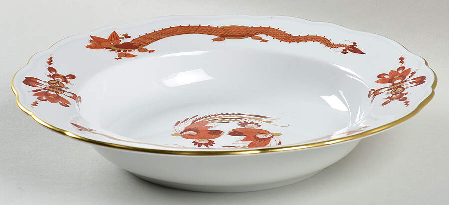 Dragon Red Large Rim Soup Bowl by Meissen (Germany)-1