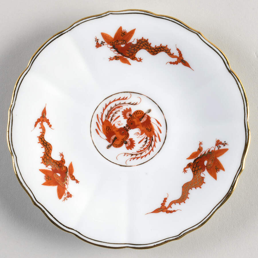 Dragon Red Saucer for Flat Cup by Meissen (Germany)-1