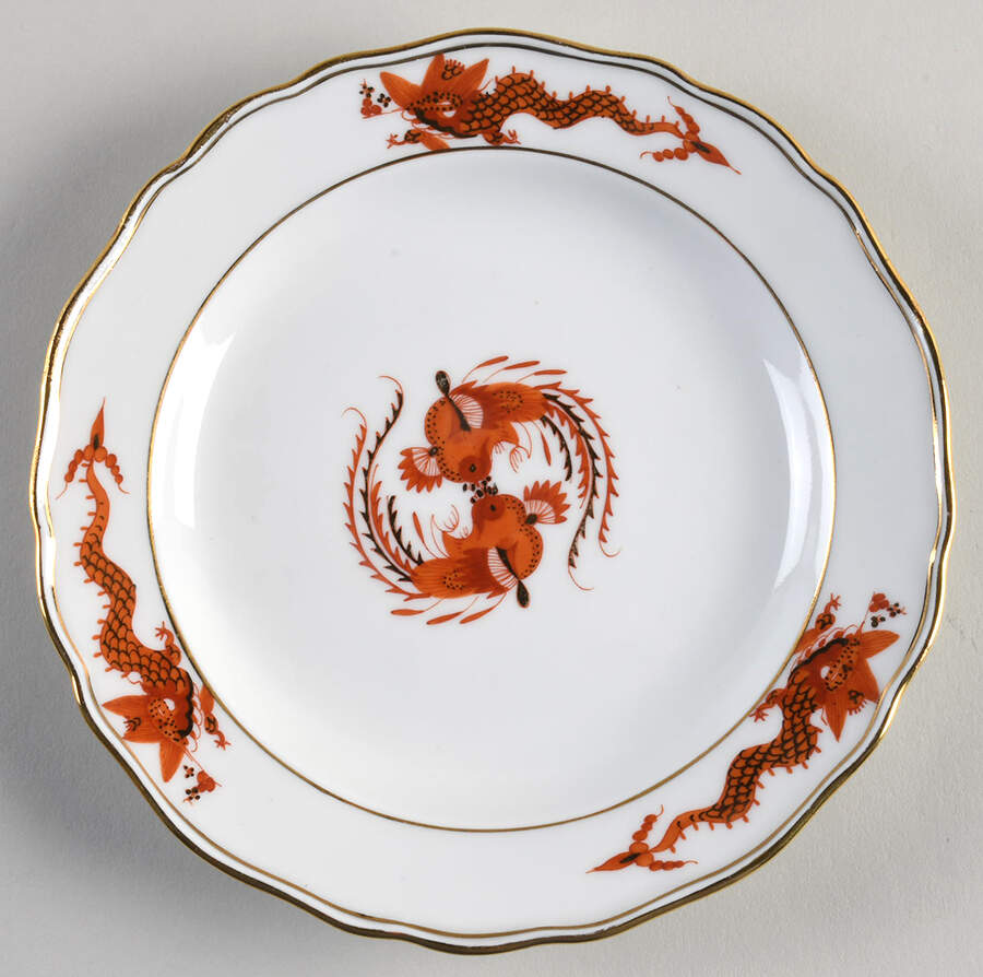 Dragon Red Dessert/Pie Plate by Meissen (Germany)-1