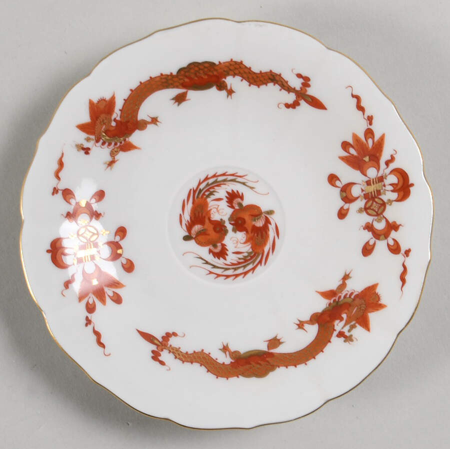 Dragon Red Saucer for Flat Demitasse Cup by Meissen (Germany)-1