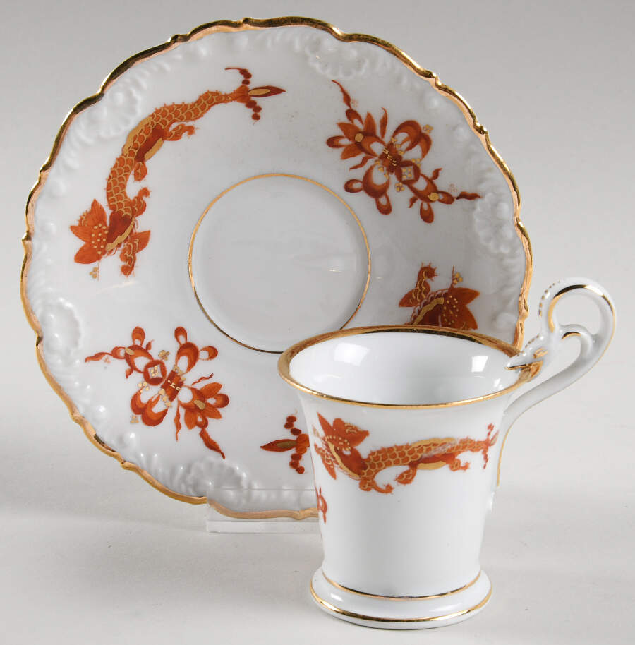 Dragon Red Espresso Cup and Saucer Set by Meissen (Germany)-1