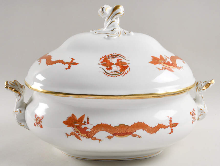 Dragon Red Oval Tureen & Lid by Meissen (Germany)-1