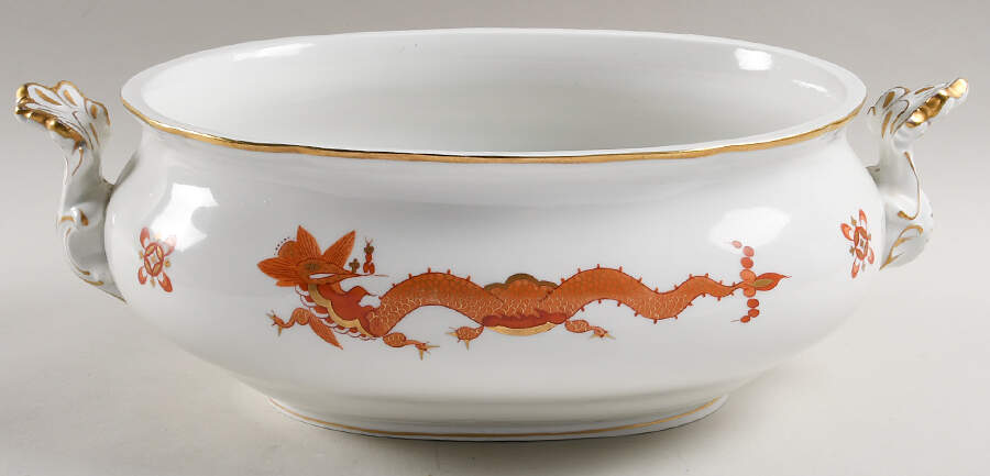 Dragon Red Oval Tureen No Lid by Meissen (Germany)-1