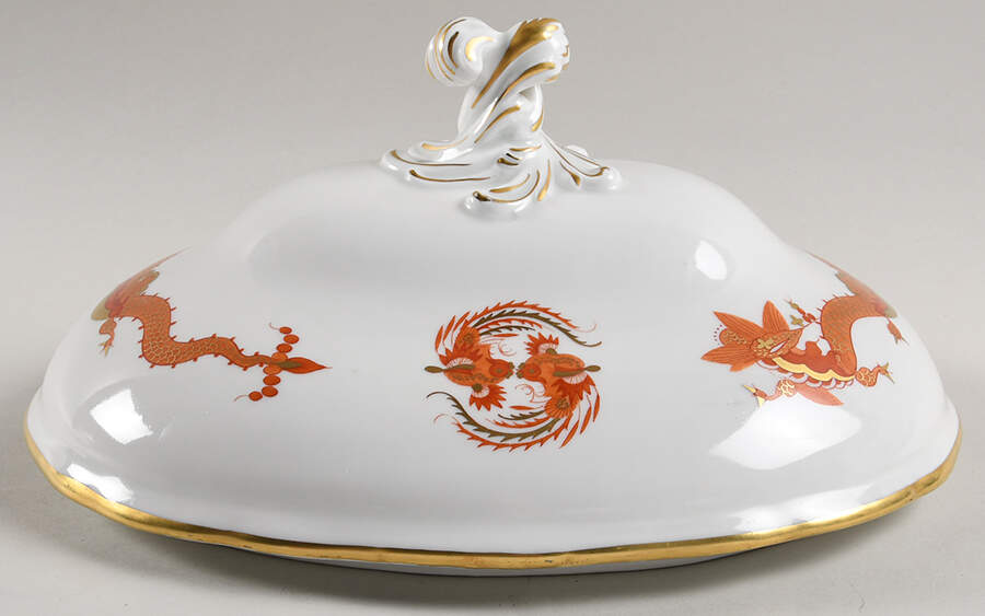 Dragon Red Lid for Oval Tureen by Meissen (Germany)-1