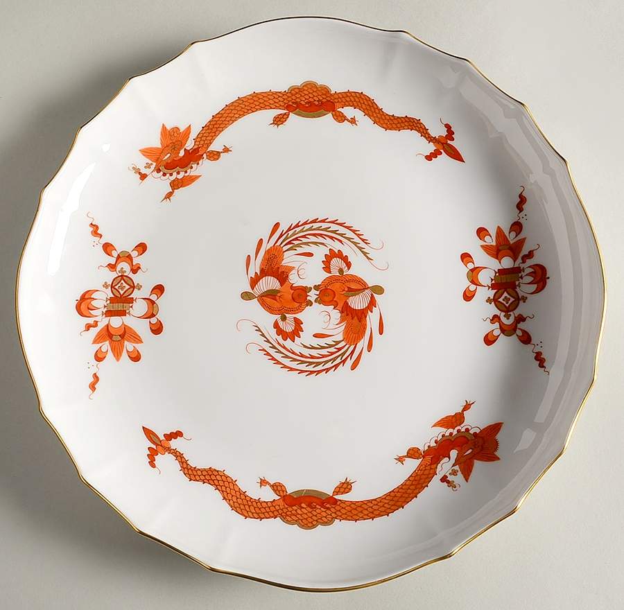 Dragon Red Round Shallow Bowl by Meissen (Germany)-1