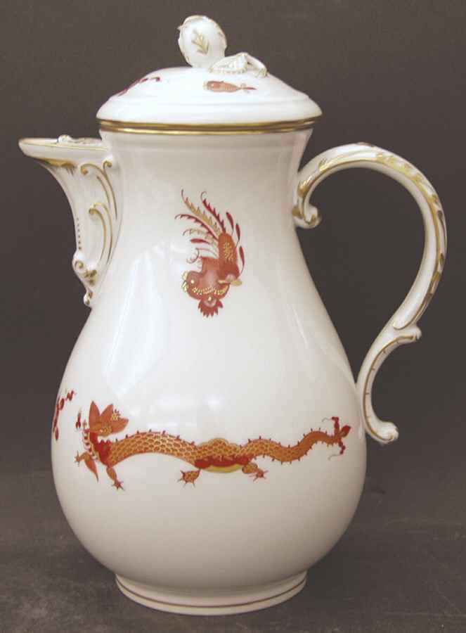 Dragon Red Coffee Pot & Lid by Meissen (Germany)-1