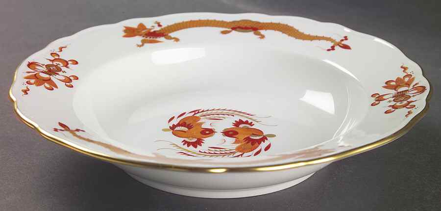 Dragon Red Large Rim Soup Bowl by Meissen (Germany)-1