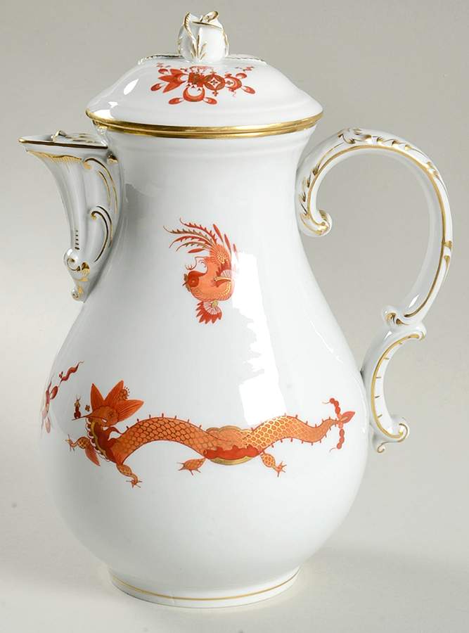 Dragon Red Coffee Pot & Lid by Meissen (Germany)-1