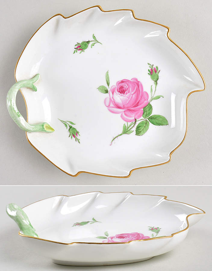 Rose Pink ("X" Backstamp) 7" Handled Leaf Dish by Meissen (Germany)-1