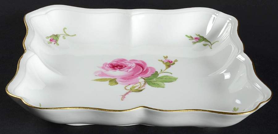Rose Pink ("X" Backstamp) 8" Square Shallow Salad Serving Bowl by Meissen (Germany)-1
