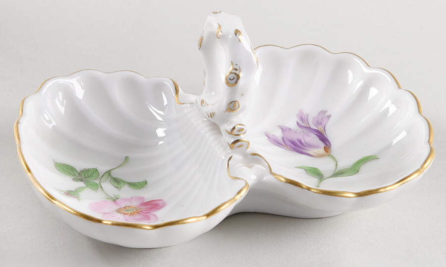 Rose Pink ("X" Backstamp) Double Salt Dip by Meissen (Germany)-1