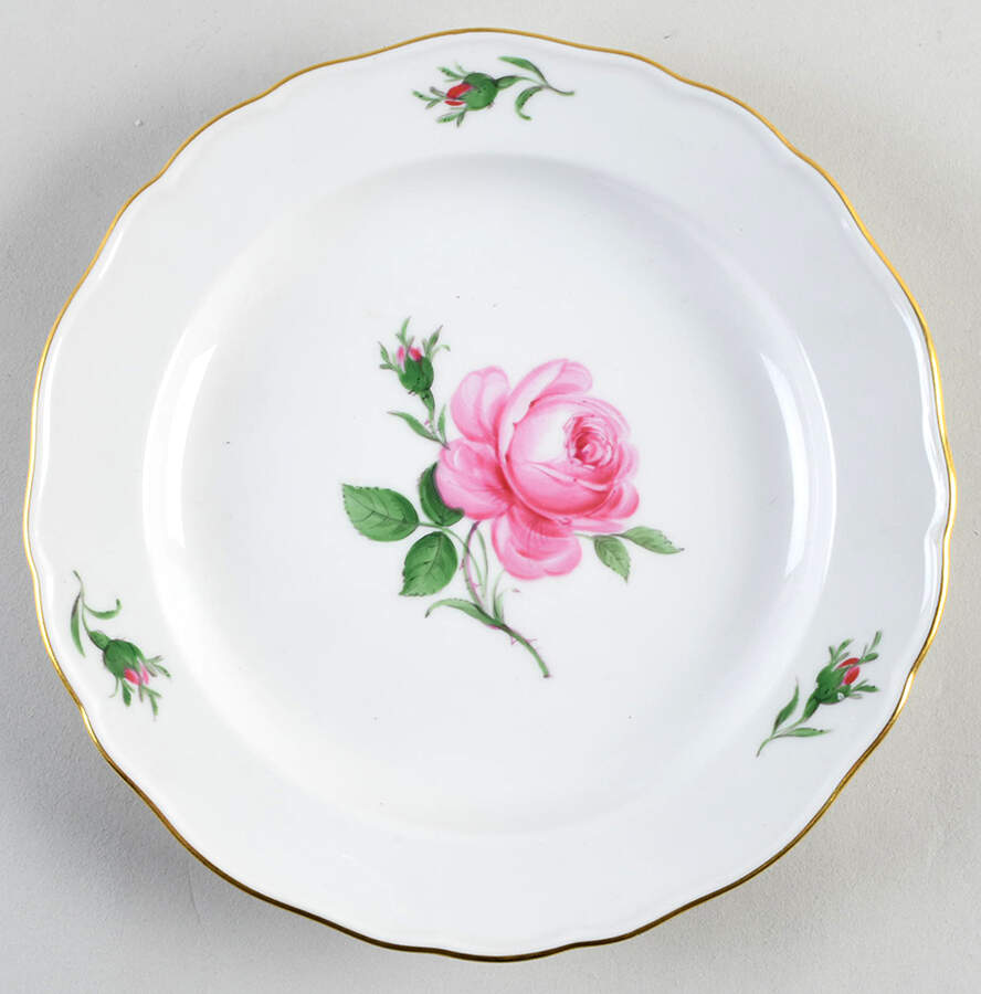 Rose Pink ("X" Backstamp) Luncheon Plate by Meissen (Germany)-1