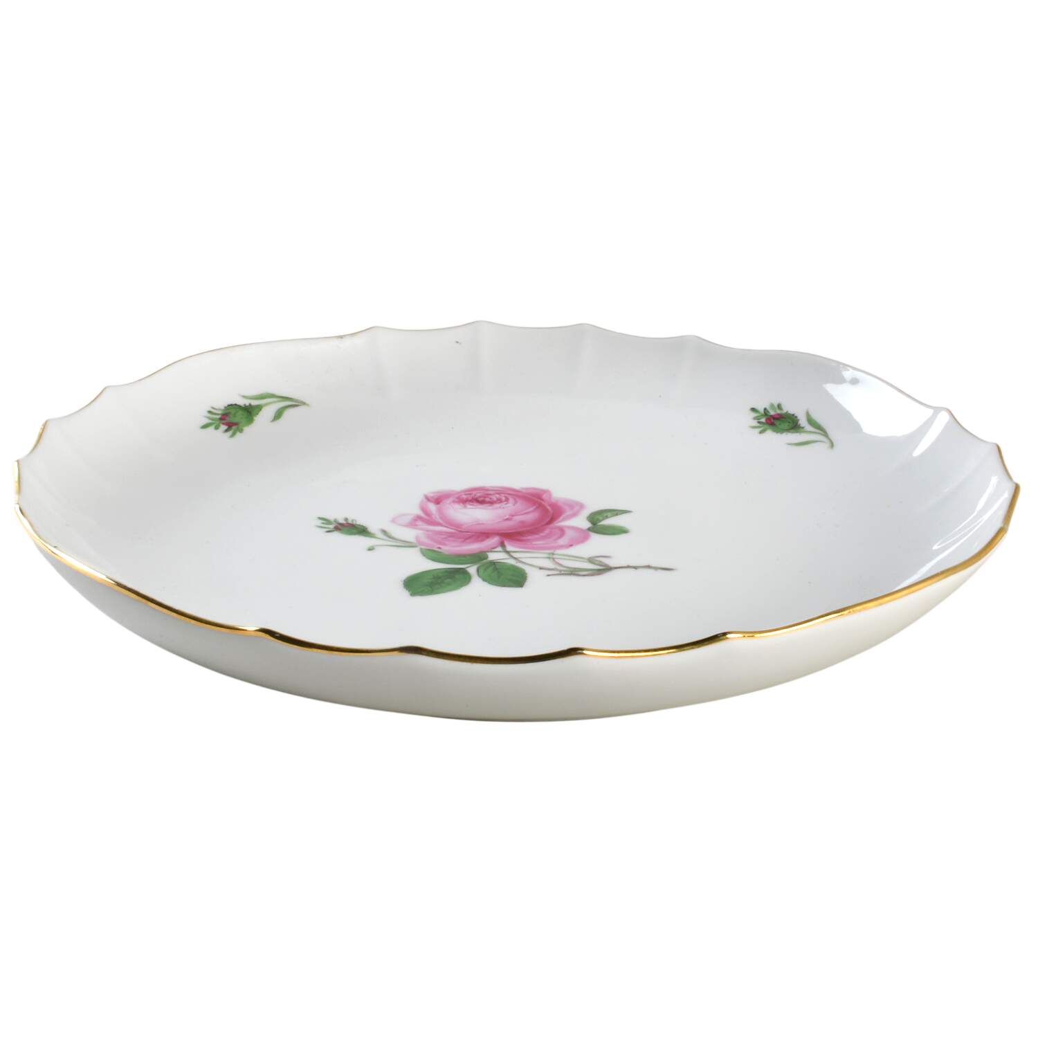 Rose Pink ("X" Backstamp) 10" Shallow Round Bowl by Meissen (Germany)-1