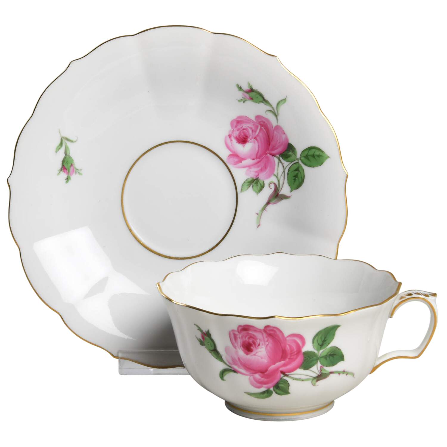 Rose Pink ("X" Backstamp) Flat Cup & Saucer Set by Meissen (Germany)-1