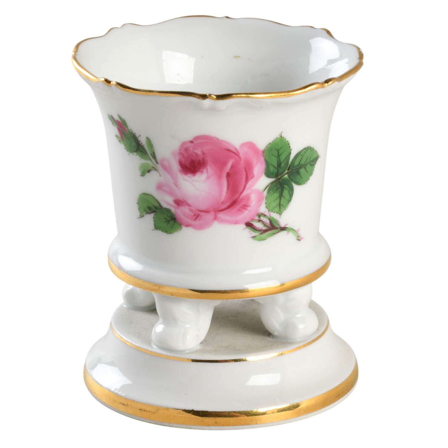 Rose Pink ("X" Backstamp) 3" Claw Footed Urn Vase by Meissen (Germany)-1