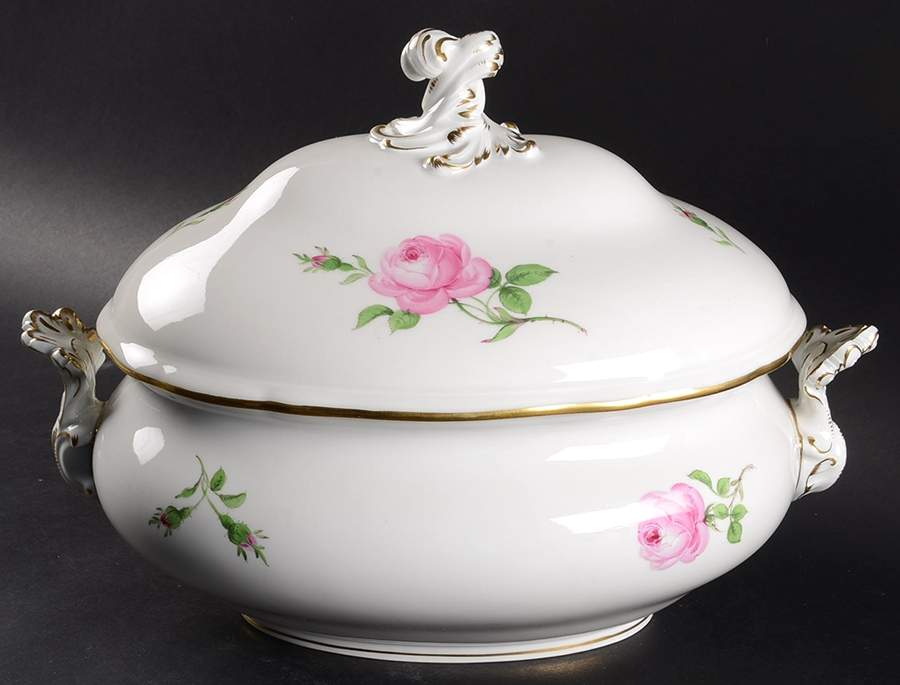 Rose Pink ("X" Backstamp) Oval Tureen & Lid by Meissen (Germany)-1